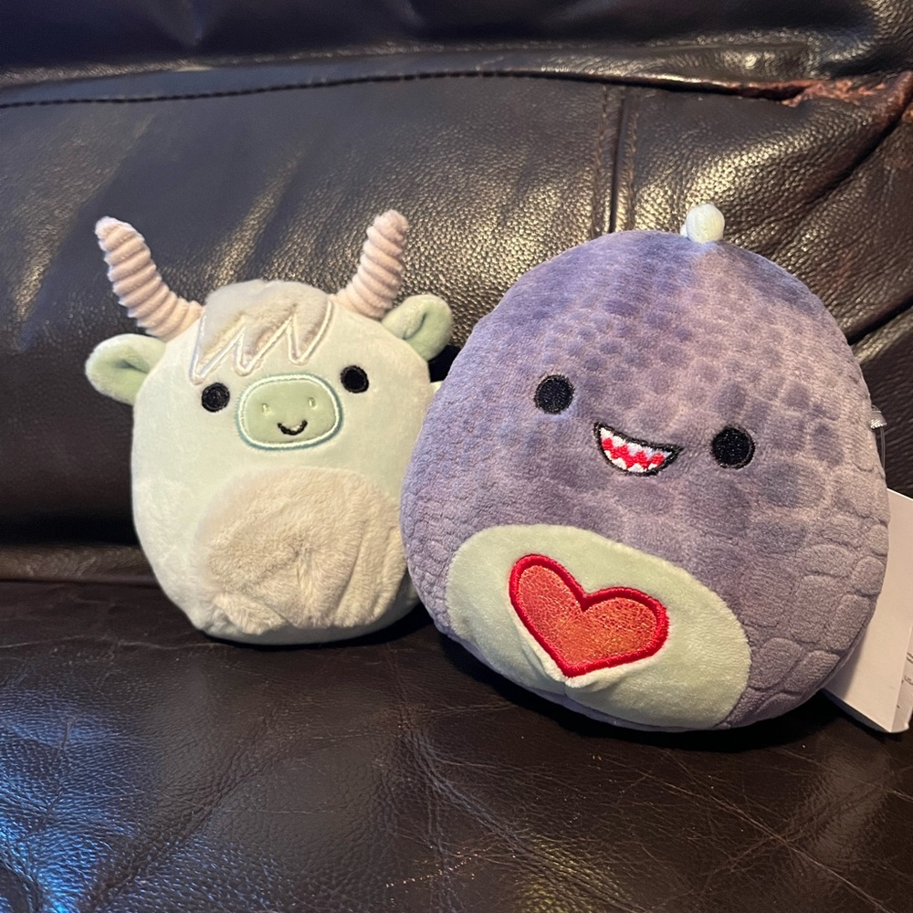Squishmallows Plush Set - 5” Dino and 4” Green cow
